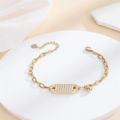 China Vintage Golden Double Sided Rectangle Letter Designer Charms Bracelet Diamond for sale