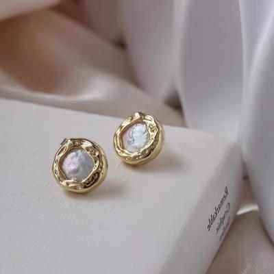 China FASHIONABLE Stainless Steel Irregular Circle Bead Baroque Drop Earrings for sale