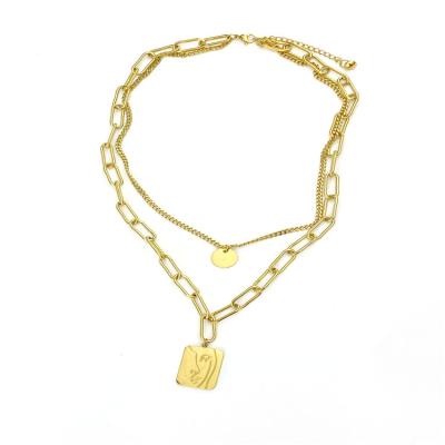 China Hiphop Double Decker Bus Square Round Necklace For Girls Gold Plated Stainless Steel Necklace for sale