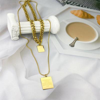 China Hiphop Square Queen's Head Letters Multi Layered Necklace Stainless Steel Pendant for sale