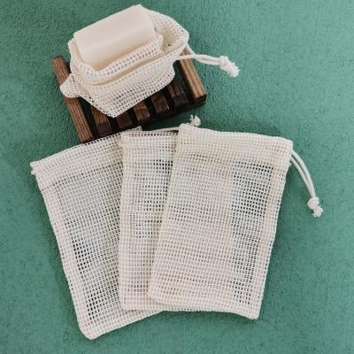 China High Quality Household Recycle Organic Net Drawstring Cotton Mesh Soap Bag Pouch for sale