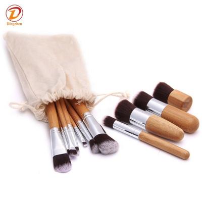 China Angular Blush Eco Friendly Vegan Luxury Make Up Brushes Private Logo 11 Pcs Bamboo Handle Makeup Brush Set Bamboo Makeup Brush Kit for sale