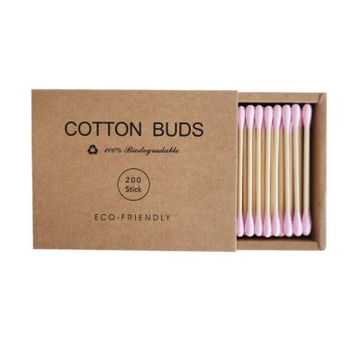 China Ear Makeup Remover 200 Cotton Bamboo Buds Earbuds Cleansing Eco-Friendly Biodegradable Wooden Premium Sticks Q Tips Colorful for sale