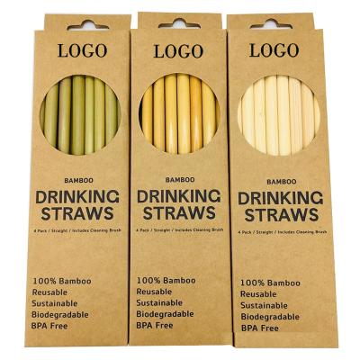 China Party Sustainable Bamboo Reusable Eco-Friendly Kitchen Drinking Straws Clean Brush For Drop Shipping Wholesale Bamboo Straws Set With Logo for sale