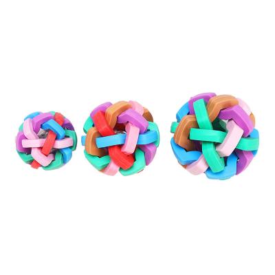 China Colorful Rubber Dogs Ball Pet Toy With Bell Chewing Dog Stretchy Ball Interactive Toy for sale