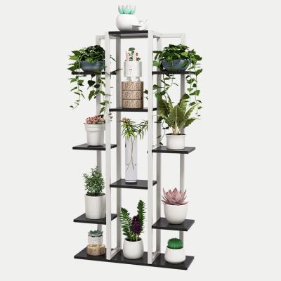 China Easy Assemble 2021 New Design Indoor Plant Panel Wood Rack Creative Nordic Minimalist Tiered Metal Frame for sale