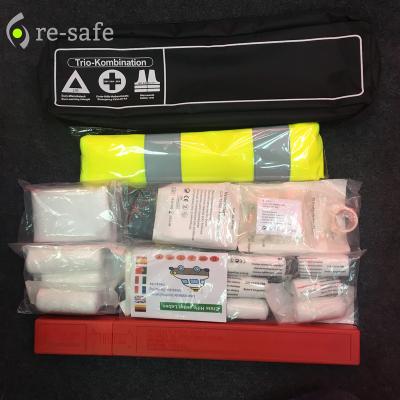 China 3in1 Road Safety Car Trio Combi Bag Auto Dressing Case + Vest + DIN 13164 Triangle First Aid Warning Kit for sale