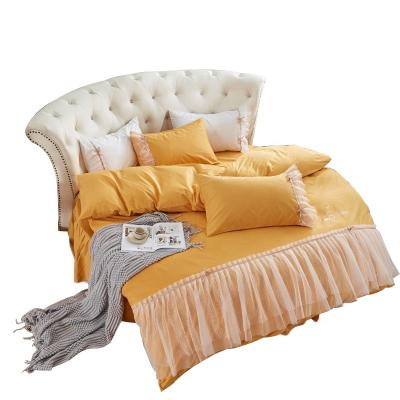 China Wholesale Anti-Pull Mattress Cover Satin Solid Color Duvet Cover Around Sheet Bedding Sets With Lace Comforter Set for sale