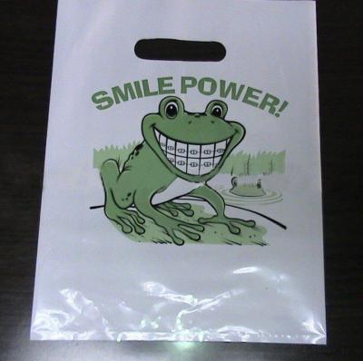 China White Frog Printed Die cut handle bags Promotional Plastic bag for sale