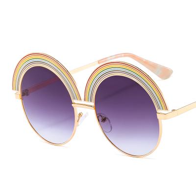 China 2021 Round Oversized Round PANO Big Frame Sunglasses Rainbow Design Big Frame Funny Metal Party Sun Glasses for sale