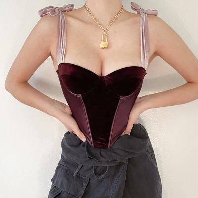 China Breathable Sleeveless Women Tops Boned Solid Color Pad Bustier Straps Waist Crop Sexy Tops for sale