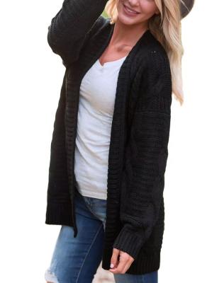 China Anti-wrinkle solid color oversized medium twist cardigan long cable-knit sweater for women for sale