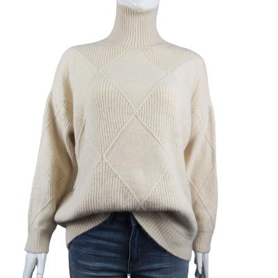 China Anti-wrinkle High Neck Sweater Loose Diamond Knit Long Sleeve Turtle Neck Women Sweater for sale