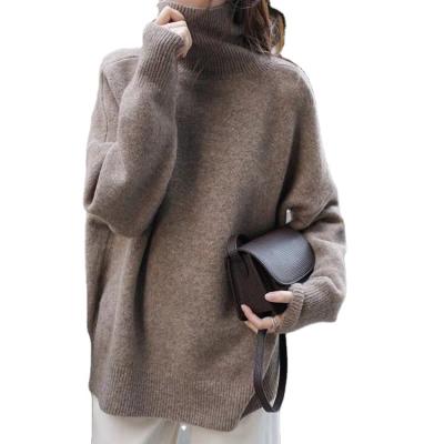 China Anti-wrinkle High Neck Loose Knitted Pullover Solid Color Soft Sleeve Turtle Neck Long Sweater for sale