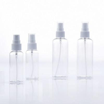 China PACKING 20ml, 30ml, 40ml, 50ml, 80ml, 100ml Pet Mist Spray BEAUTY Empty Plastic Clear Refillable Cleaning Bottles For Alcohol for sale