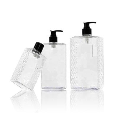 China BEAUTY PACKING 250ml 500ml Square Empty Shampoo Pump Lotion Plastic Bottles With Spray Lid For Shower Gel for sale