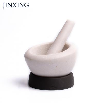 China Sustainable Natural White Marble Mortar And Pestle With Silicone Base for sale