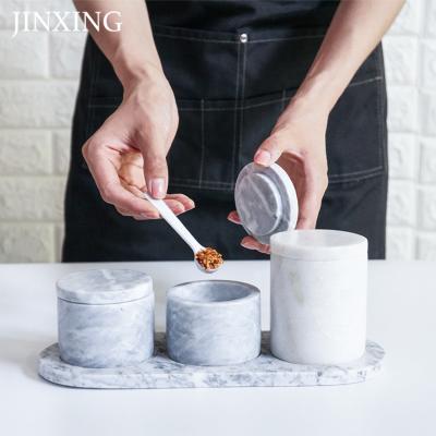 China High Quality Viable Marble Stone Food Storage Canister Spice Jar For Spices Seasoning Sugar Salt Pepper Condiment Cruet for sale