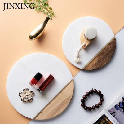 China Sustainable New Product Marble Stitching Hard Log Acacia Wooden Pizza Serving Tray Marble Cutting Board for sale