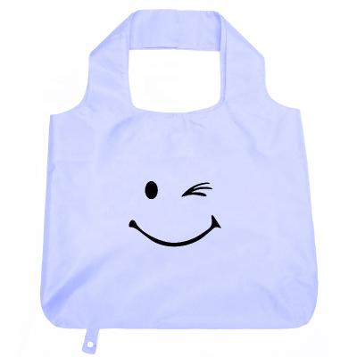 China Reusable Foldable Rpet Carry Bags Online Reusable Foldable Rpet Material RPET Fabric Emoji-pattern Bag For Shopping Bags Tote Ecobag for sale