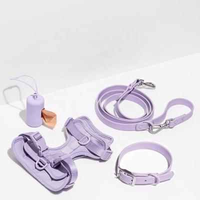 China Factory Wholesale Custom Logo PVC Small Dog Collar And Leash Harness Custom Hot Sale Purple Soft Hunting Waterproof Set for sale