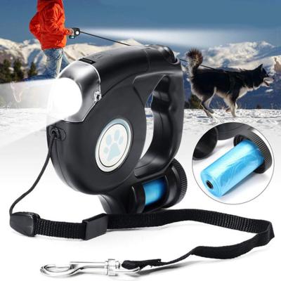 China OEM Factory Price LED Viable Light Flashlight Retractable Dog Leash With Flashlight And Bag For Walking for sale