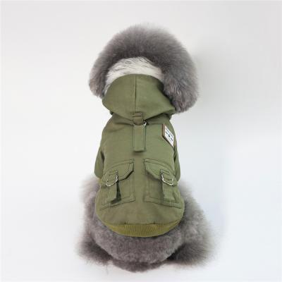 China Viable Fur Hoodie Thicken Double Pocket Industrial Style Dog Jacket Coat Suit Winter Warm Dog Clothes for sale