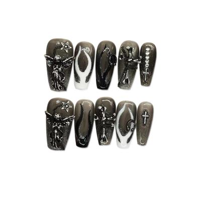 China Eco-friendly ABS Finger Nails Long Coffin Press On Nails Faux Ongles Fake Nails Press Private Label Luxury Artificial Fingernails for sale