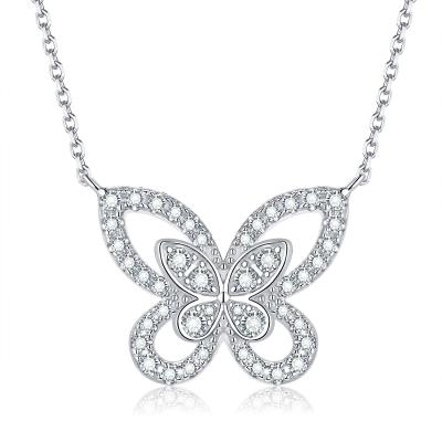 China CLASSIC Elegant Ladies Butterfly Necklace 925 Silver Moissanite Butterfly Necklace for sale