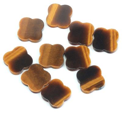 China Color Game Or Fire Loose Wholesale Tiger Eyes Natural Stone Four Leaf Clover Brown Color Natural Stone Gems For Jewelry for sale