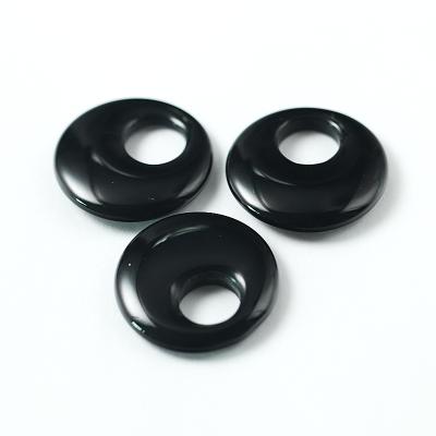 China Color Play Or Fire Gemstone 13x13x2 Mm Round Perforated Black Ceramic Stone High Quality Stone for sale