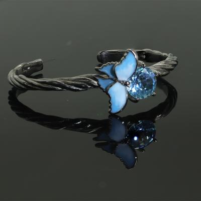 China Hot Sale S925 Vintage Silver Ladies Bracelet Natural Blue Topaz Butterfly for sale