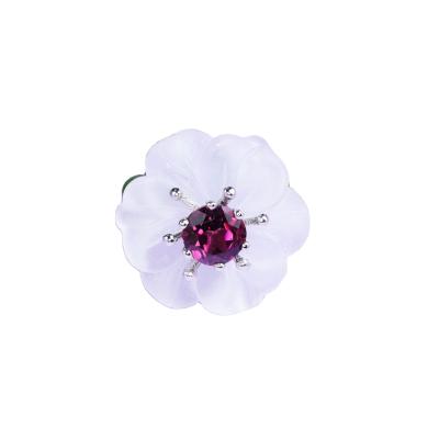 China CLASSIC High Quality Natural Garnet Round CZ Flower Shape Gemstone Fashion Engagement Ring for sale