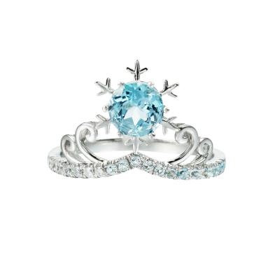 China CLASSIC Ring S925 Topaz Round Cut Jewelry Snowflake Silver Natural Blue Ring for sale