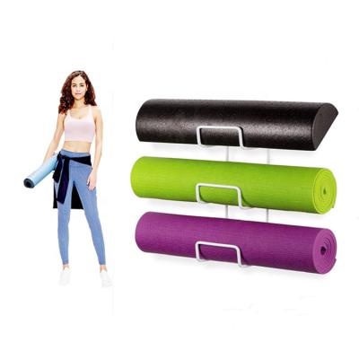 China Durable Fitness Class Home Gym Wall Yoga Mat Holder Towel Yoga Mat Storage Rack White for sale