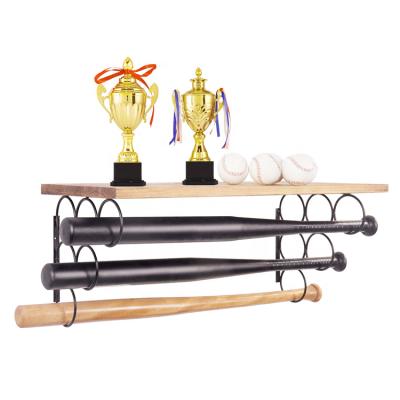 China Wall Mounted Bat Rack Storage Shelf With 6 Metal Baseball/Baseball Bat Display Rack Holders for sale