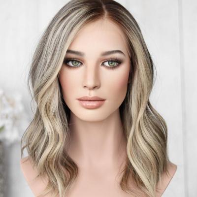 China Common Mongolian Hair Lace Top Wigs Silky Straight Wave Lowlights Swiss Lace Wig Blonde Raw Jewish Hair Wigs HD for sale