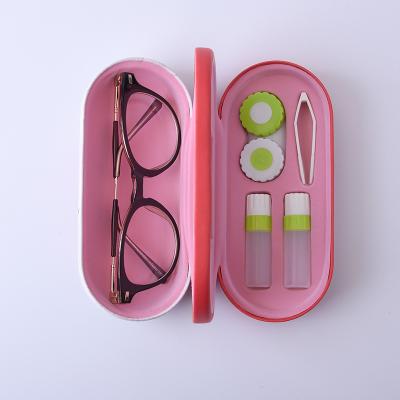 China Flower Printing Folding Red Flower Printing Glass Leather Eyewear Contact Lenses Case for sale