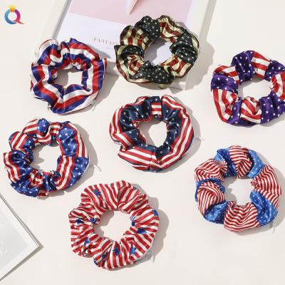 China Hair Decoration Fashion Satin Hair Ties and Scrunchies with Big Zipper Hair Tie America Flag Style Hair Ring for sale