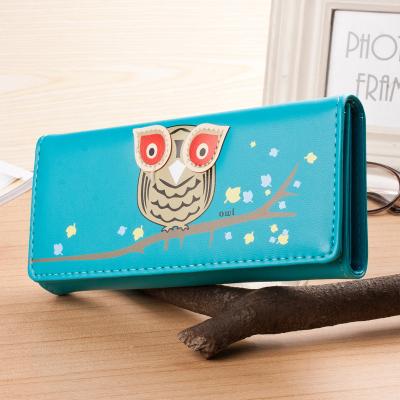 China Long Style Waterproof Ladies Owl Student Student Zipper Wallet Coin Purse for sale