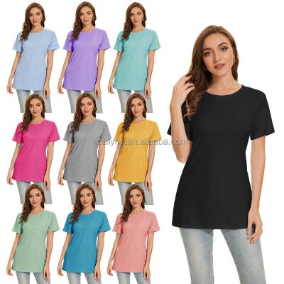 China Anti-wrinkle Women's O-neck T-shirt Top Casual Comfortable Short Sleeve Shirt Custom Printed Graphic Fashion Plain Color Women's T-shirt for sale