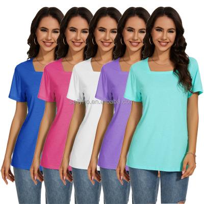 China Anti-wrinkle Wholesale Square Neck T-shirt Women's Fit Casual Short Sleeve Top Customized Graphic Shirt Solid Color Fashion Versatile T-shirt for sale