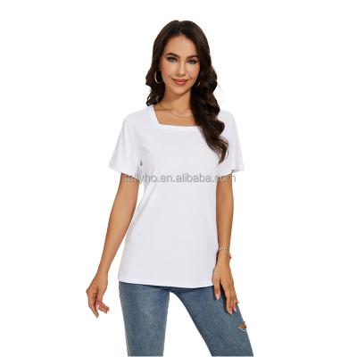 China Anti-wrinkle Meihaorizi Wholesale Women's Square Neck T-shirt Top Short Sleeve Shirt Custom Printed Plain Comfortable Women's T-shirt for sale