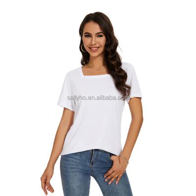 China Anti-wrinkle Wholesale Women's Square Neck T-shirts Comfortable Top Short Sleeve Shirts Customized Printed Plain Women's T-shirts for sale