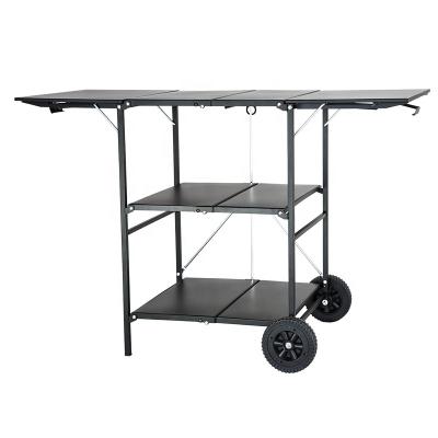 China Portable Stainless Steel Foldable Outdoor Camping Folding Table Picnic Garden Camp Dining Desk With Wheels for sale