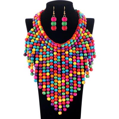 China CLASSIC Bohemian Style Fashion Jewelry Set Wooden Beads Necklace Earrings Set Women Wood Jewelry Set for sale