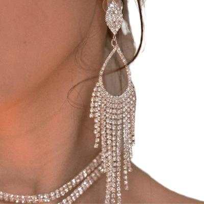 China TRENDY Wholesale New Elegant Drop Tassel Earrings Exaggerated Shiny Zircon Earrings Party Banquet Jewelry for sale