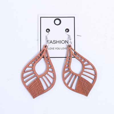 China TRENDY Korean Brown Native Wooden Bead Earrings Ethnic Geometric Hollow Fan Design Drop Earrings for Women and Girls for Wedding for sale