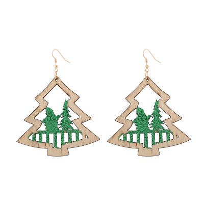 China TRENDY Christmas Tree  Women's Wooden Earrings Hollow Carved Cutting Shape Versatile Premium for Wedding & Gift Occasions for sale