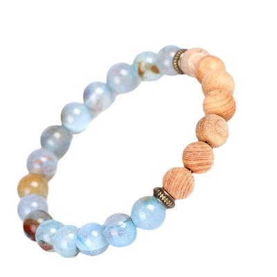 China Other Hot Selling Light Blue Cracked Agate Unpolished Wooden Beads Lava Stone Diffuser Bracelet Fashion Jewelry Bracelets Bangles for sale